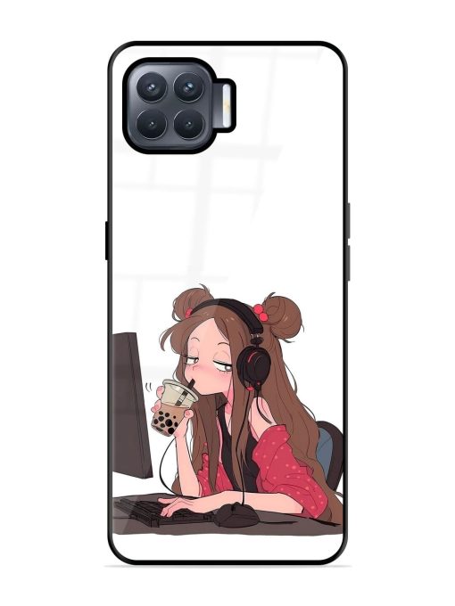 Girl Playing On Pc Glossy Soft Edge Case for Oppo F17 Pro Chachhi