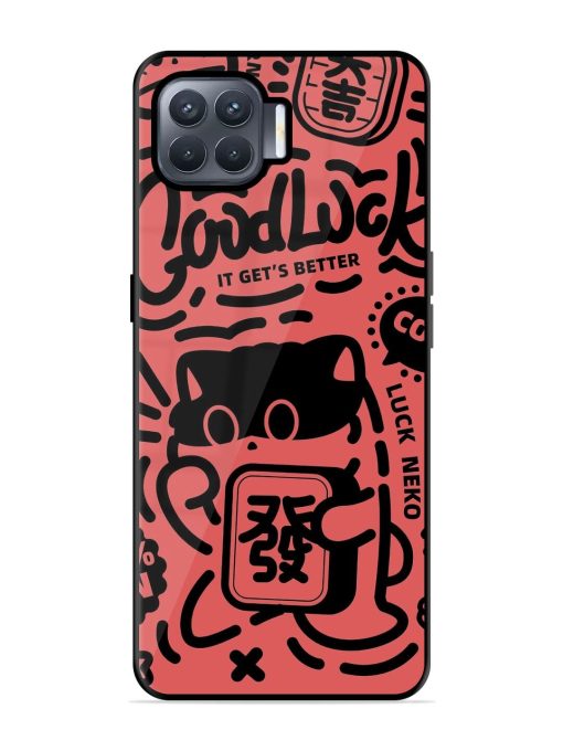 Lucky Cat Doodle Glossy Soft Edge Case for Oppo F17 Pro