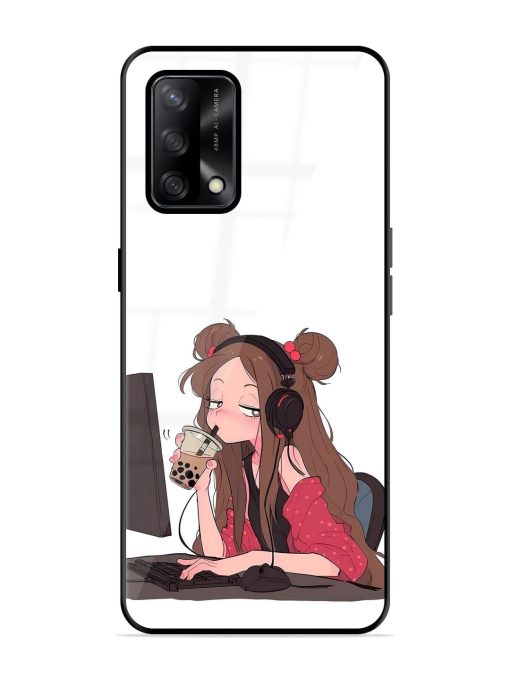 Girl Playing On Pc Glossy Soft Edge Case for Oppo F19 Chachhi