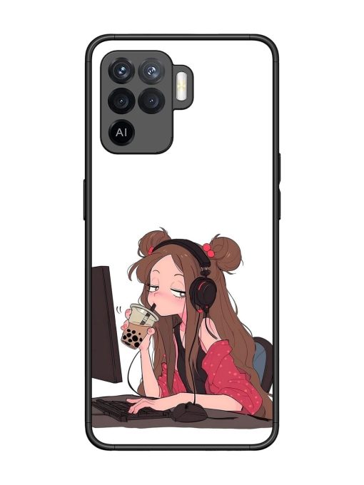 Girl Playing On Pc Glossy Soft Edge Case for Oppo F19 Pro Chachhi