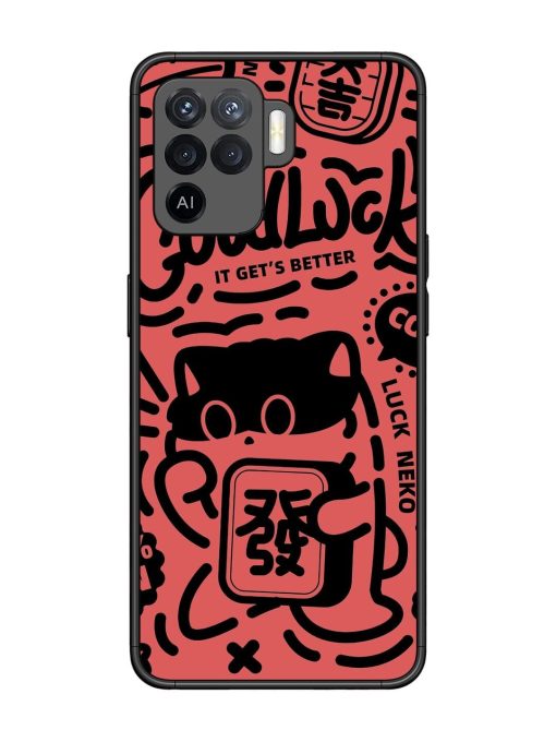 Lucky Cat Doodle Glossy Soft Edge Case for Oppo F19 Pro