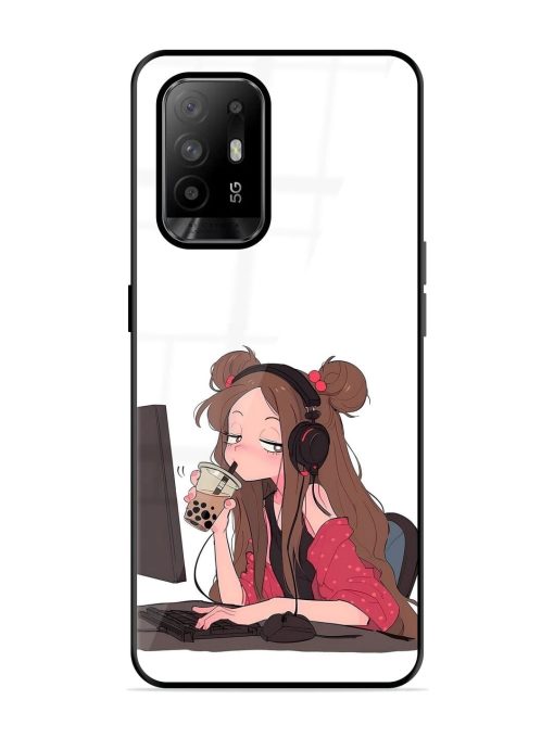 Girl Playing On Pc Glossy Soft Edge Case for Oppo F19 Pro Plus Chachhi