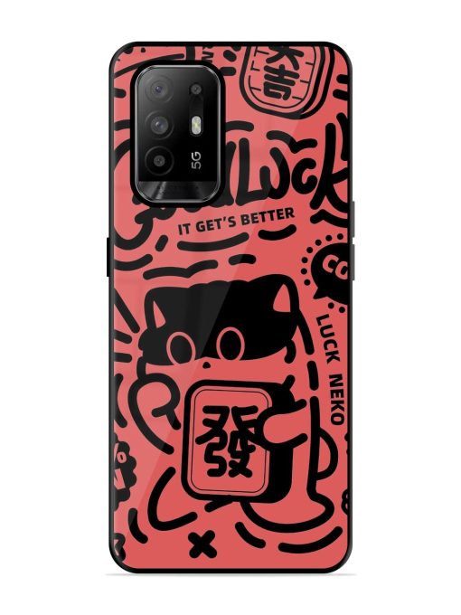 Lucky Cat Doodle Glossy Soft Edge Case for Oppo F19 Pro Plus Chachhi