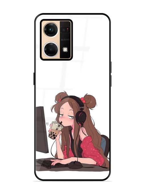 Girl Playing On Pc Glossy Soft Edge Case for Oppo F21 Pro (4G) Chachhi