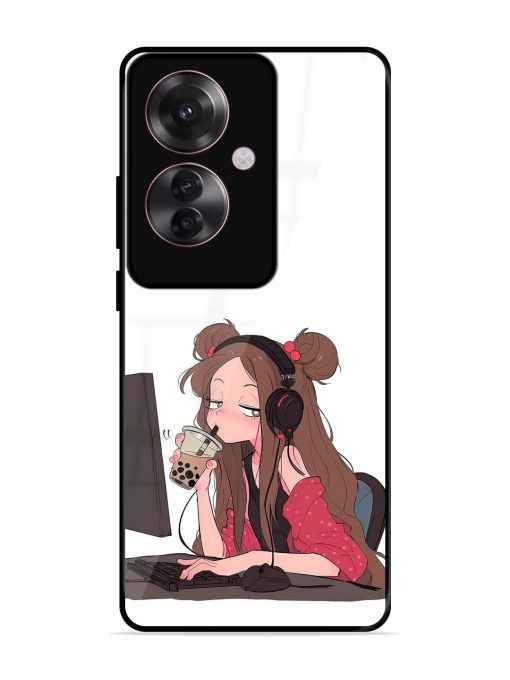 Girl Playing On Pc Glossy Soft Edge Case for Oppo F25 Pro (5G) Chachhi