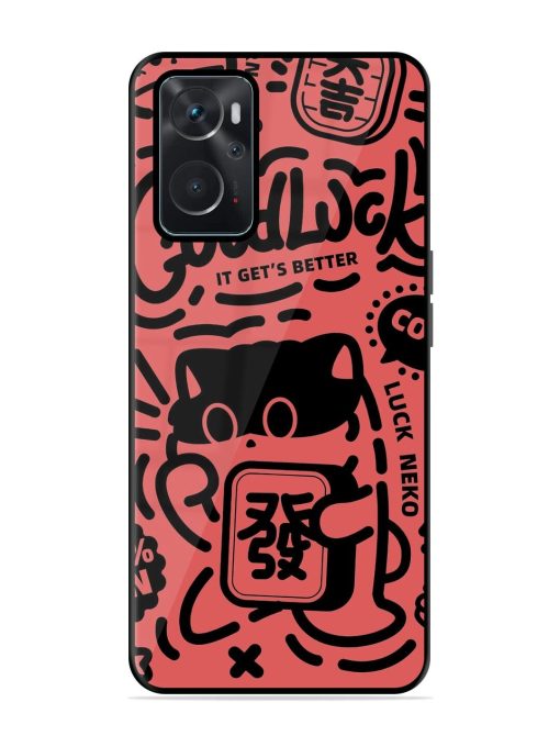 Lucky Cat Doodle Glossy Soft Edge Case for Oppo K10 (4G) Chachhi