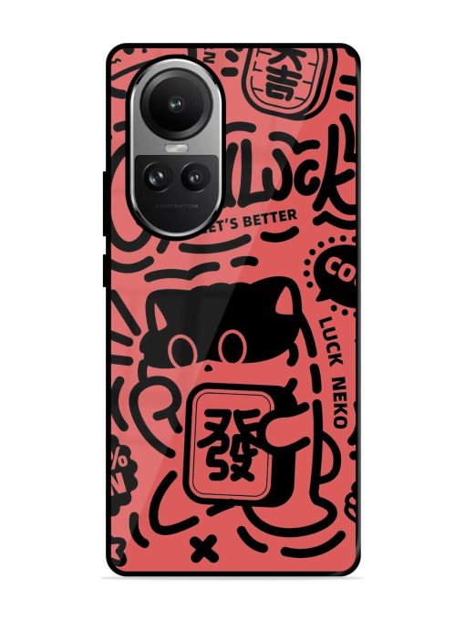 Lucky Cat Doodle Glossy Soft Edge Case for Oppo Reno 10 (5G) Chachhi