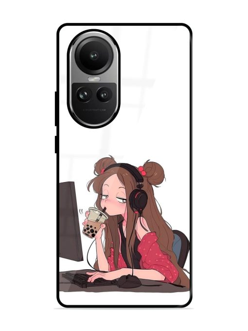 Girl Playing On Pc Glossy Soft Edge Case for Oppo Reno 10 Pro (5G) Chachhi