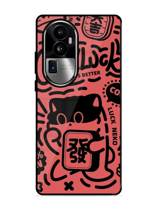 Lucky Cat Doodle Glossy Soft Edge Case for Oppo Reno 10 Pro Plus (5G) Chachhi