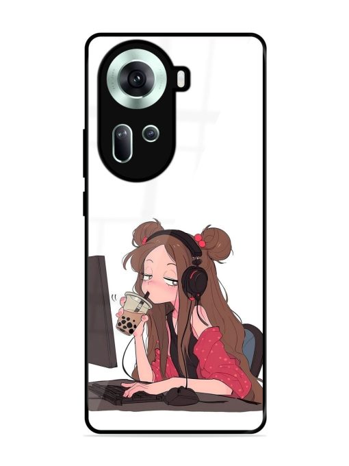 Girl Playing On Pc Glossy Soft Edge Case for Oppo Reno 11 (5G)