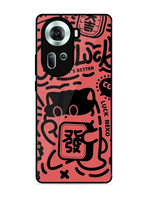 Lucky Cat Doodle Glossy Soft Edge Case for Oppo Reno 11 (5G)