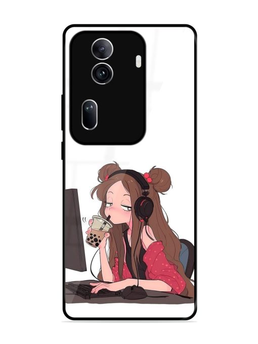 Girl Playing On Pc Glossy Soft Edge Case for Oppo Reno 11 Pro (5G)