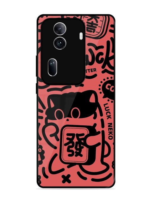 Lucky Cat Doodle Glossy Soft Edge Case for Oppo Reno 11 Pro (5G) Chachhi