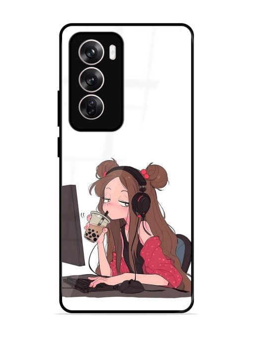 Girl Playing On Pc Glossy Soft Edge Case for Oppo Reno 12 (5G) Chachhi