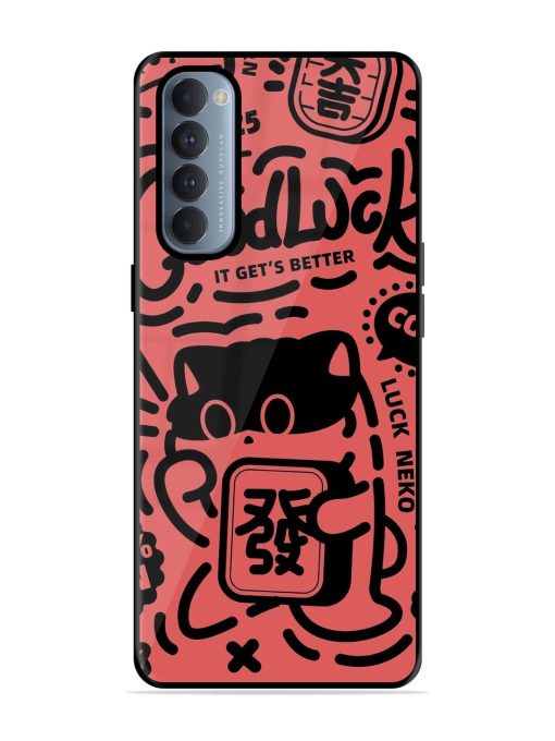 Lucky Cat Doodle Glossy Soft Edge Case for Oppo Reno 4 Pro Chachhi