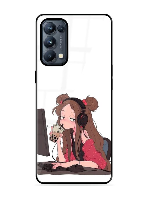 Girl Playing On Pc Glossy Soft Edge Case for Oppo Reno 5 Pro (5G) Chachhi