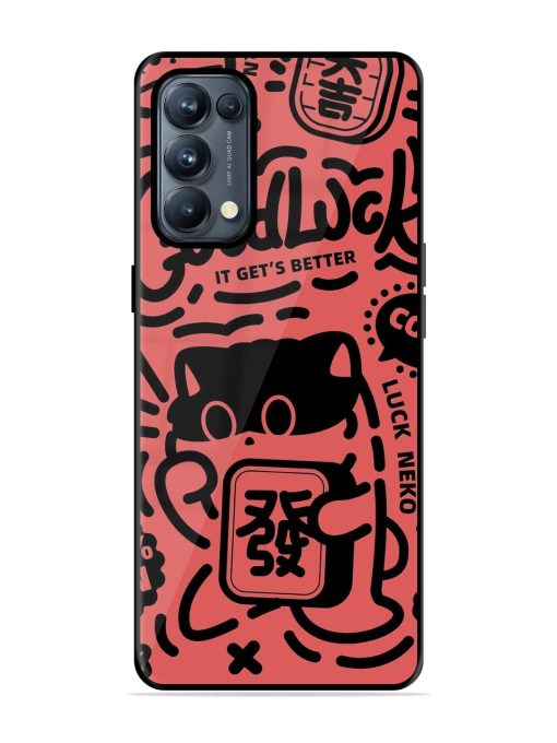 Lucky Cat Doodle Glossy Soft Edge Case for Oppo Reno 5 Pro (5G) Chachhi