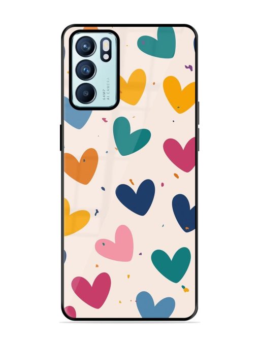 Rainbow Hearts Glossy Soft Edge Case for Oppo Reno 6 (5G) Chachhi