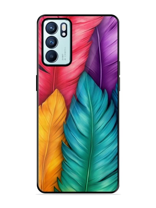 Rainbow Feathers Glossy Soft Edge Case for Oppo Reno 6 (5G) Chachhi