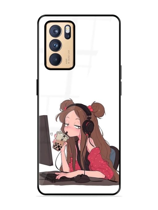 Girl Playing On Pc Glossy Soft Edge Case for Oppo Reno 6 Pro (5G) Chachhi