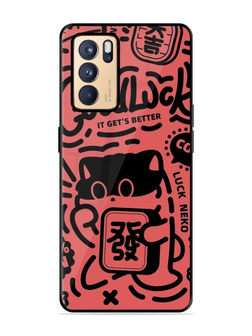 Lucky Cat Doodle Glossy Soft Edge Case for Oppo Reno 6 Pro (5G) Chachhi