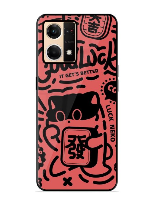 Lucky Cat Doodle Glossy Soft Edge Case for Oppo Reno 7 (4G) Chachhi