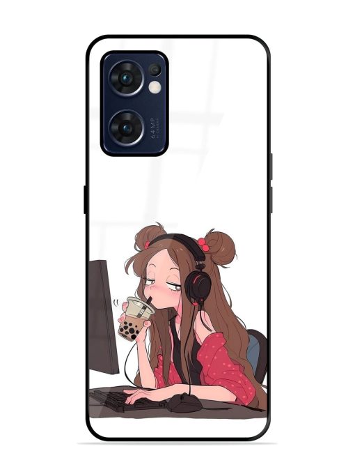 Girl Playing On Pc Glossy Soft Edge Case for Oppo Reno 7 (5G) Chachhi