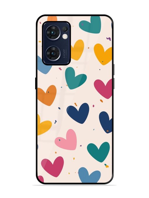 Rainbow Hearts Glossy Soft Edge Case for Oppo Reno 7 (5G) Chachhi