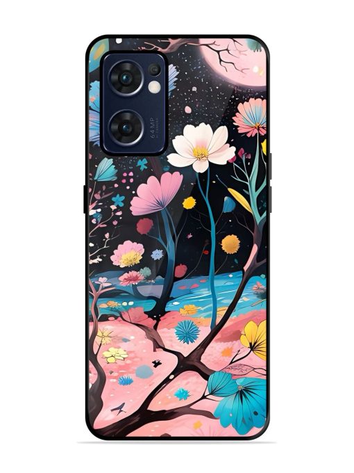 Cosmic Bloom Glossy Soft Edge Case for Oppo Reno 7 (5G) Chachhi