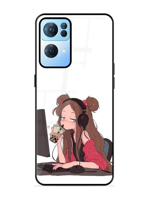 Girl Playing On Pc Glossy Soft Edge Case for Oppo Reno 7 Pro (5G) Chachhi