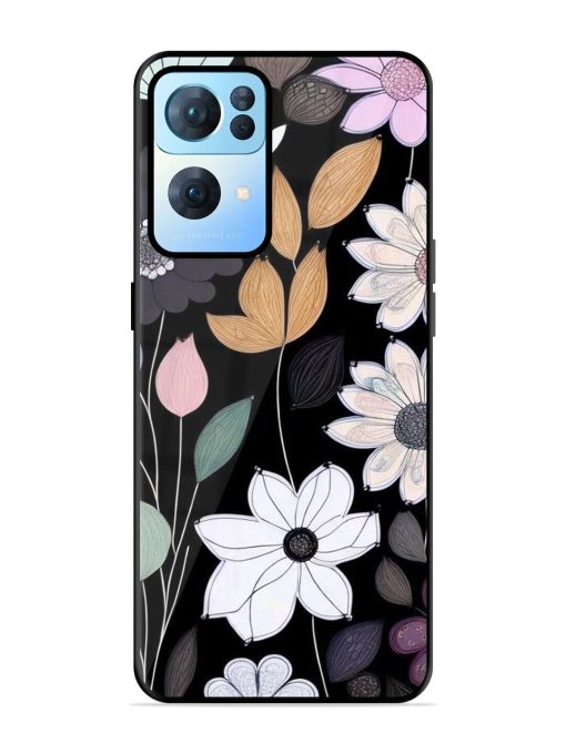 Whimsical Blooms On Black Glossy Soft Edge Case for Oppo Reno 7 Pro (5G) Chachhi