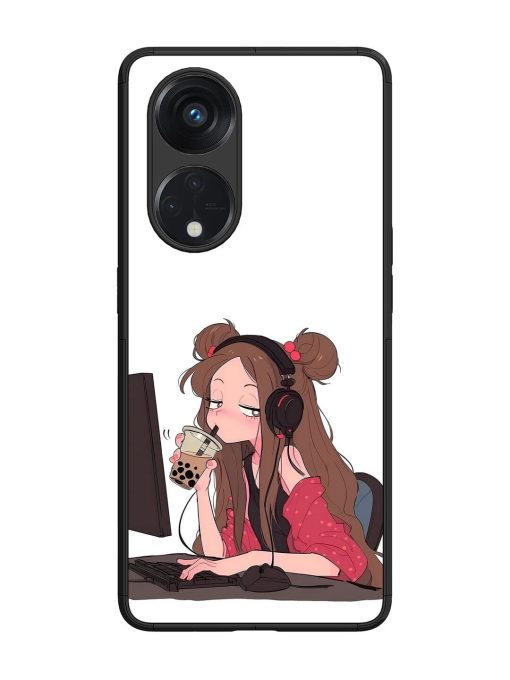 Girl Playing On Pc Glossy Soft Edge Case for Oppo Reno 8T (5G) Chachhi