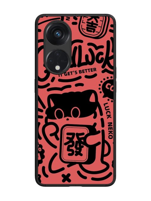 Lucky Cat Doodle Glossy Soft Edge Case for Oppo Reno 8T (5G) Chachhi