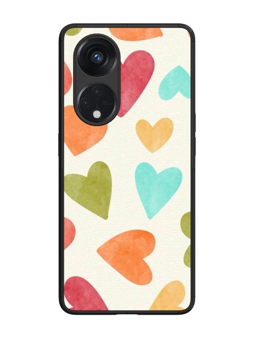 Watercolor Hearts Glossy Soft Edge Case for Oppo Reno 8T (5G) Chachhi