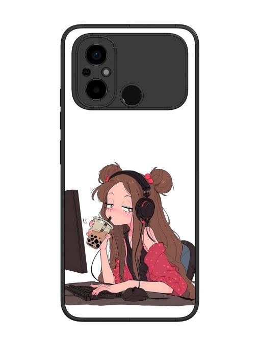 Girl Playing On Pc Glossy Soft Edge Case for Poco C55 Chachhi