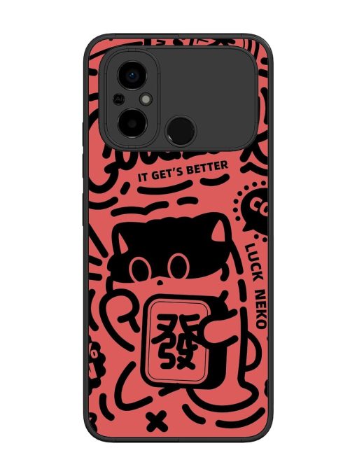 Lucky Cat Doodle Glossy Soft Edge Case for Poco C55