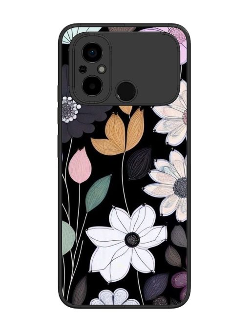 Whimsical Blooms On Black Glossy Soft Edge Case for Poco C55