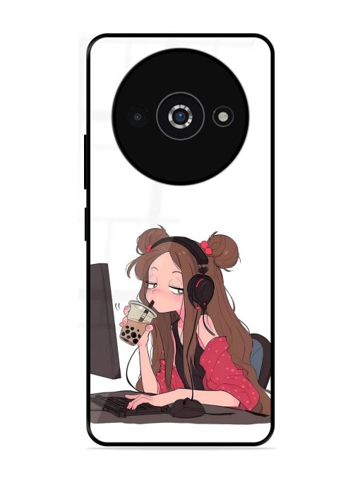 Girl Playing On Pc Glossy Soft Edge Case for Poco C61 Chachhi