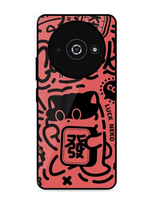 Lucky Cat Doodle Glossy Soft Edge Case for Poco C61 Chachhi