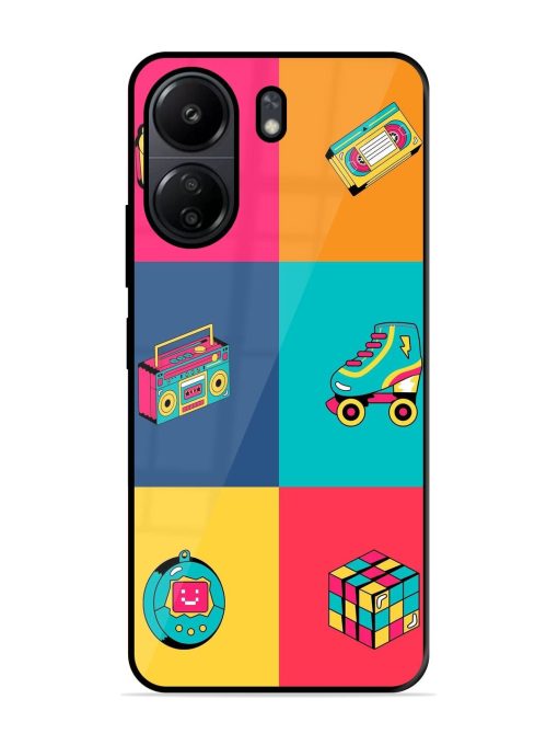 90S Throwback Grid Glossy Soft Edge Case for Poco C65 Chachhi