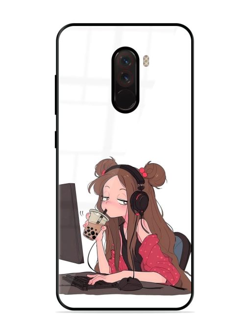 Girl Playing On Pc Glossy Soft Edge Case for Poco F1 Chachhi