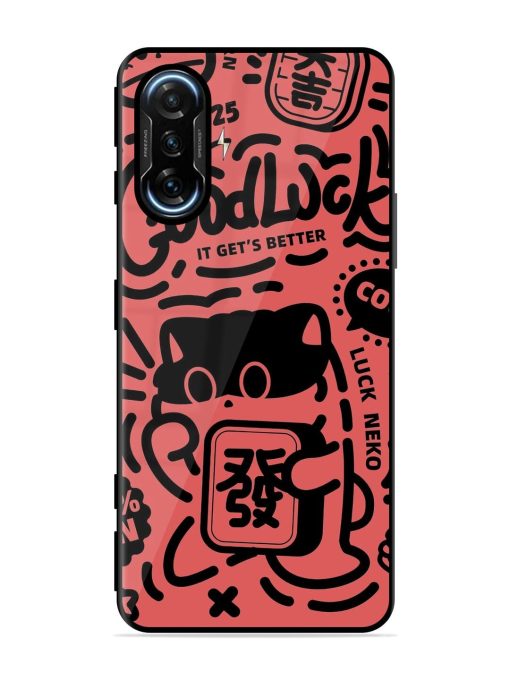 Lucky Cat Doodle Glossy Soft Edge Case for Poco F3 Gt (5G) Chachhi