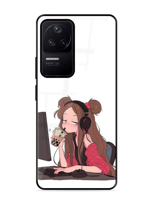 Girl Playing On Pc Glossy Soft Edge Case for Poco F4 (5G) Chachhi