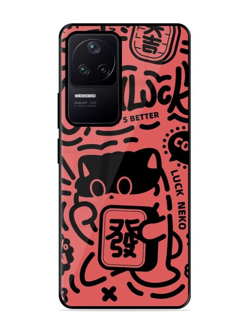 Lucky Cat Doodle Glossy Soft Edge Case for Poco F4 (5G) Chachhi