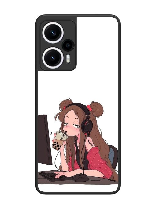 Girl Playing On Pc Glossy Soft Edge Case for Poco F5 (5G)