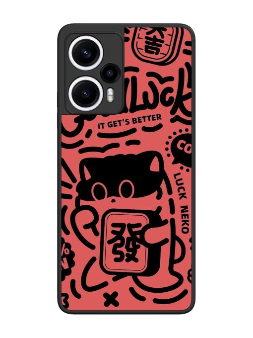 Lucky Cat Doodle Glossy Soft Edge Case for Poco F5 (5G) Chachhi