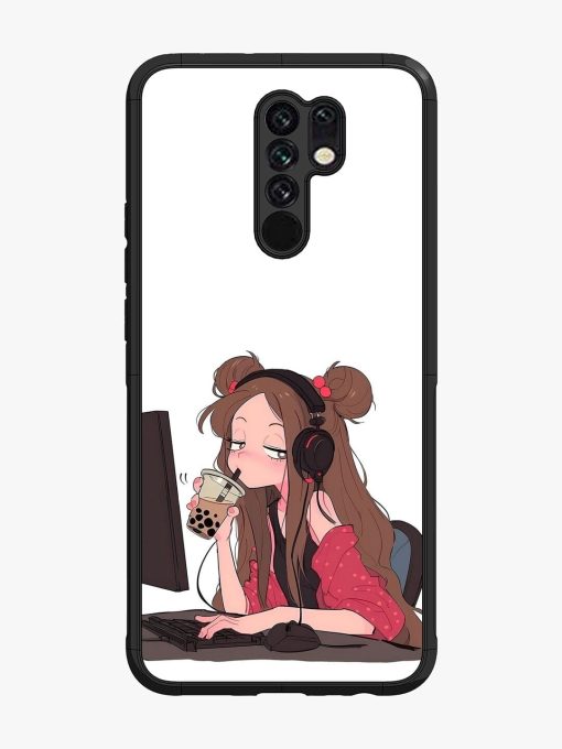 Girl Playing On Pc Glossy Soft Edge Case for Poco M2 Chachhi