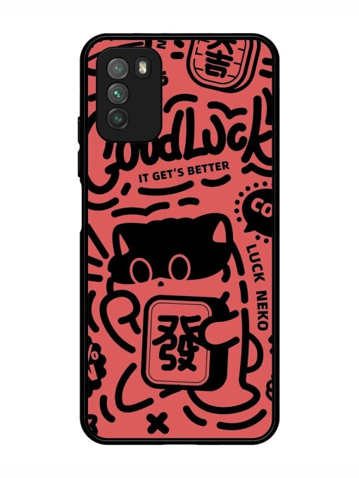 Lucky Cat Doodle Glossy Soft Edge Case for Poco M3 Chachhi