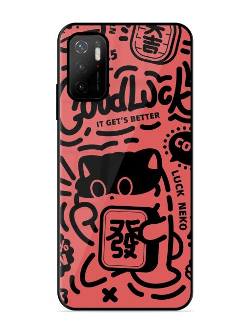 Lucky Cat Doodle Glossy Soft Edge Case for Poco M3 Pro (5G) Chachhi