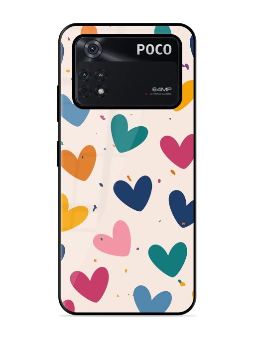 Rainbow Hearts Glossy Soft Edge Case for Poco M4 Pro (4G) Chachhi